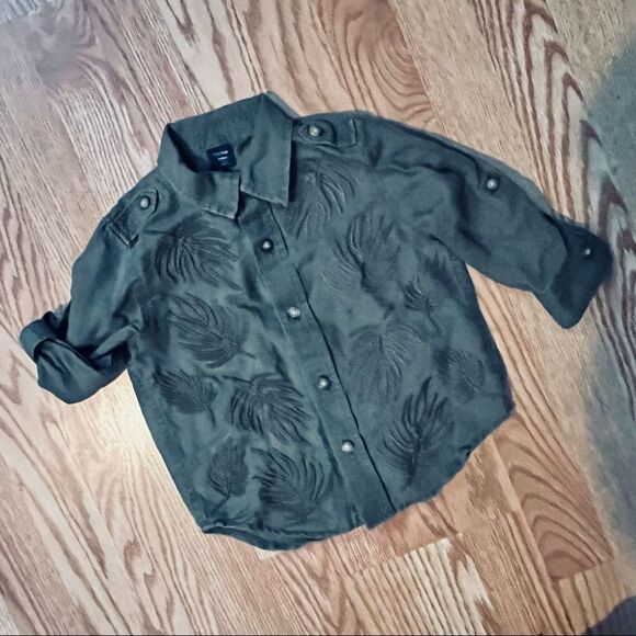 Baby Gap Green Khaki Long Sleeve Button Down Shirt Linen & Cotton Roll Tab - Picture 3 of 6